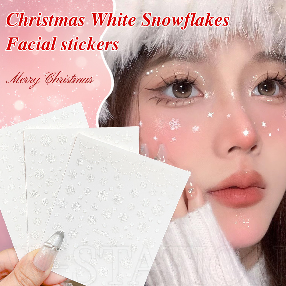 1/3sheep Christmas White Snowflake Facial Stickers - ฤดูใบไม้ร่วงฤดูหนาวสติ๊กเกอร์ติดเล็บกระดาษ - อเนกประสงค์ Hollowed Out Nail Decorative Decal - Festival Mini Tattoos - อุปกรณ์ทําเล็บ