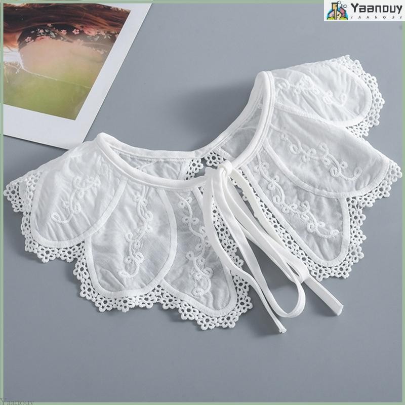 Yaa False Collar Floral Trim Dickey Collar ที่ถอดออกได้สวมใส่ผู้หญิงเย็บปักถักร้อยคอ Venise Lace Up Necklin