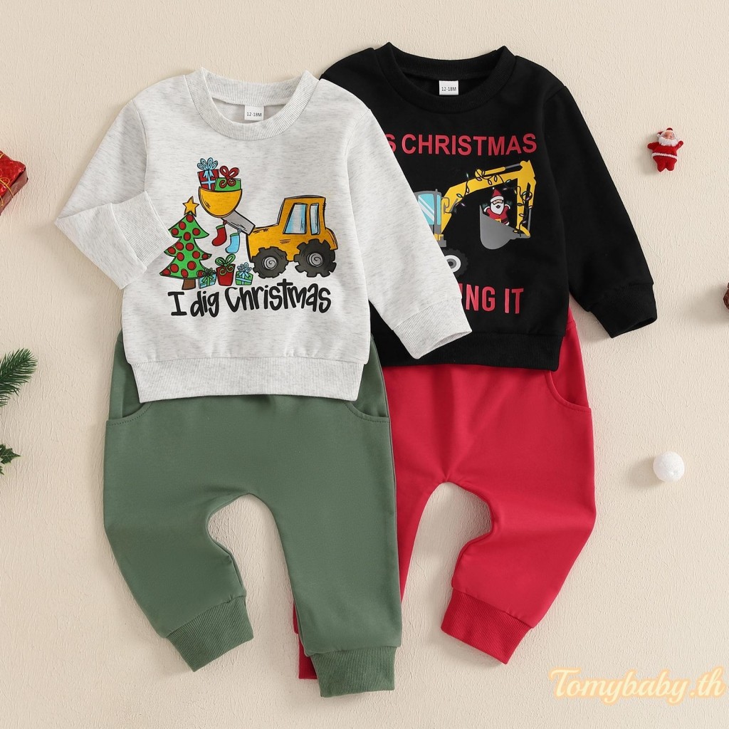 Tomybaby-baby Boys 2 ชิ้นชุดคริสต์มาสเสื้อแขนยาว + ชุดกางเกงพิมพ์ลายรถบรรทุก