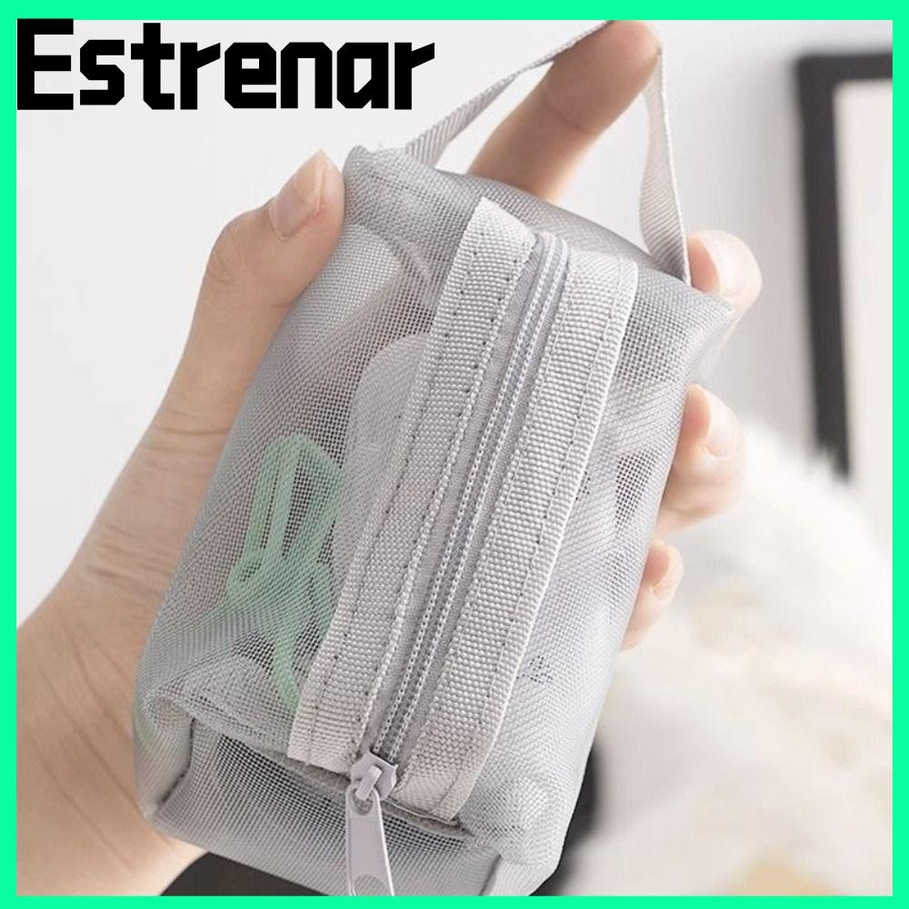 Estrenar กระเป๋าเก็บตาข่ายทรงสี่เหลี่ยม, กระเป๋าใส่เหรียญซิปขนาดเล็กน้ําหนักเบาระบายอากาศได้, กระเป๋าใส่กุญแจมินิล้างความจุขนาดใหญ่