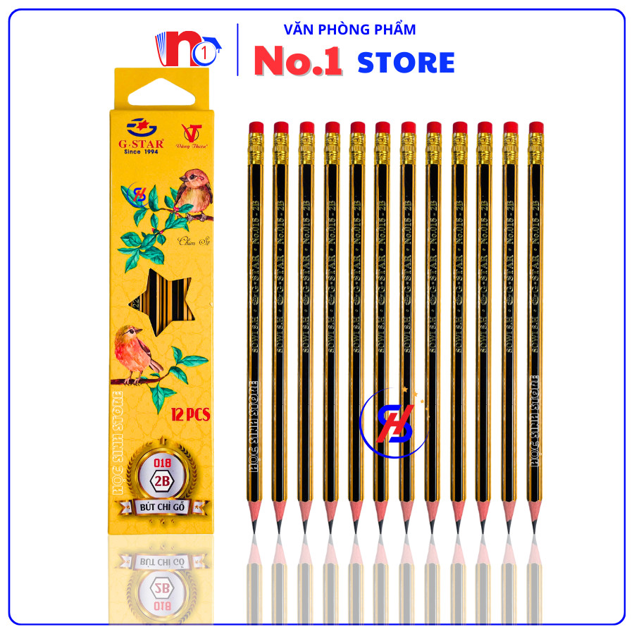 กล่องดินสอไม้ 2B G Star 12 กล่อง No.018, สีดินสอเข้ม, เหลาไม่ทําลายได้ - NO.1 Store
