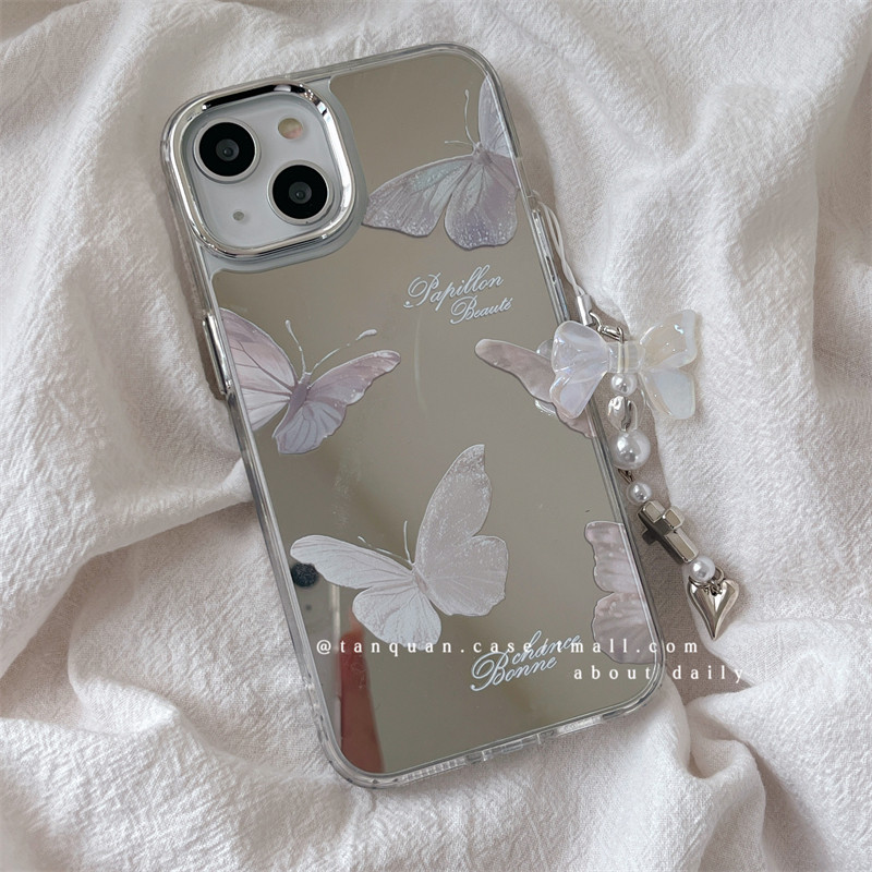 Huiwanju Mirror butterfly เหมาะสําหรับเคสโทรศัพท์มือถือ iPhone16promax iPhone15 ป้องกันการตกรวมทุกอย่าง 14/13.