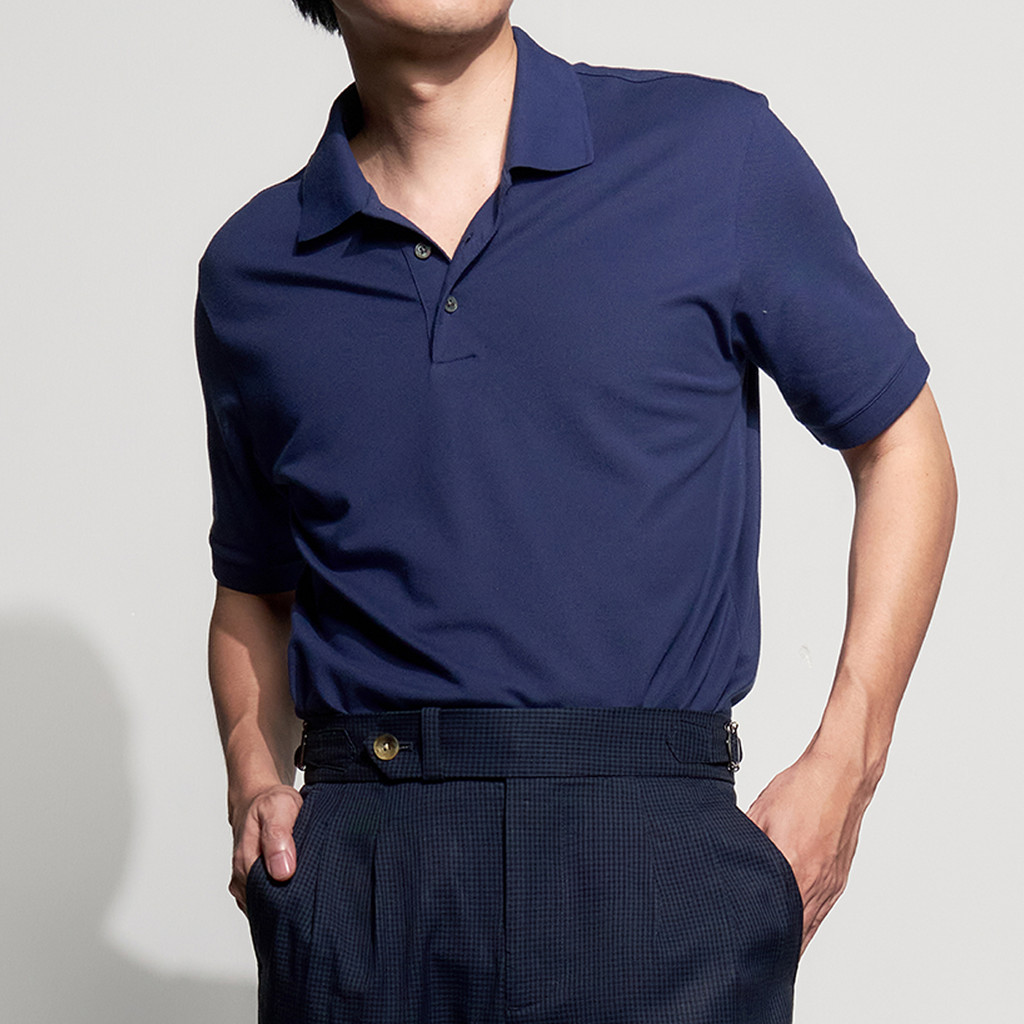 era-won เสื้อโปโลแขนสั้น ทรงสลิม Polo Shirt สี Navy Blue