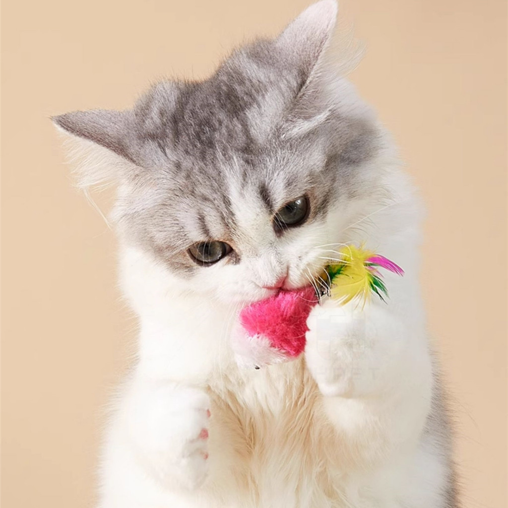 THPET (คละสี)หนูจิ๋วสายรุ้ง หนูปลอม หางขนนก ของเล่นแมว ตุ๊กตาหนู ของเล่นสัตว์เลี้ยง ขัดฟันแมว หนูปลอม หนูขนฟู - รูปที่ 6