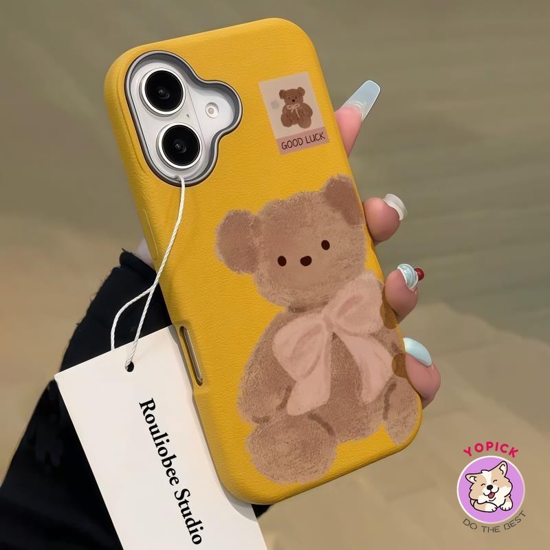 สําหรับiphone 16 16Pro 16Plus 16Pro Max 11 12 13Pro Max 14Plus 15Proเคสโทรศัพท์สีชมพูโบว์หมีXR XS Max 7 8Plus SE2020 การ์ตูนฝาครอบโทรศัพท์หนังสาวนุ่มผู้ชายWeman SP
