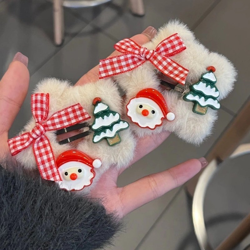 นุ่มปุย Bowknot Chrismas Tree Star Hairpin Bangs คลิปเจ้าหญิง Headwear Merry Chrismas เครื่องประดับผม