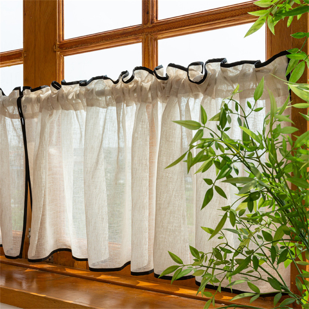 Farmhouse Sheer Valance Curtain สไตล์ยุคกลางผ้าม่านสั้น Tier Light Filtering Faux ผ้าลินิน Textured Small Cafe Window Treatment สําหรับห้องครัว/ห้องน้ํา/ห้องรับประทานอาหาร - รูปที่ 4