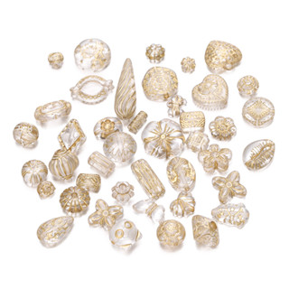 ลูกปัดอะคริลิคทองปั๊มรูปเรขาคณิต-ตัวเลข 10ชิ้น มีรู สำหรับDI…