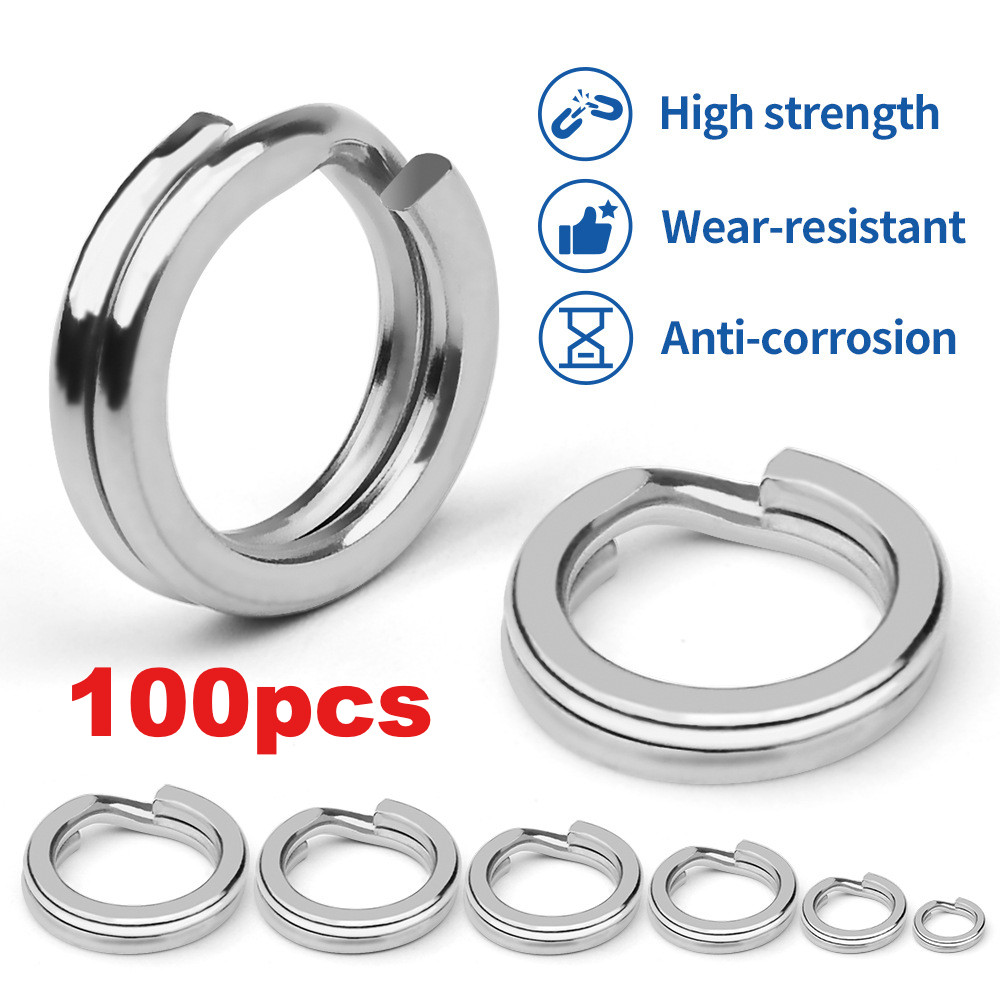 DUOYU100pcs สแตนเลส Flattened เสริม Double-Layer แยกแหวน Heavy-Duty สําหรับเหยื่อล่อ, การใช้น้ําเค็ม