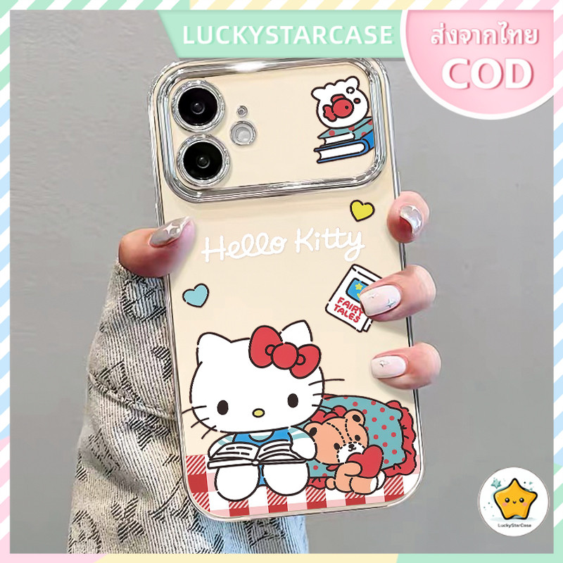 ชุบหน้าต่างขนาดใหญ่เคสโทรศัพท์ For iPhone 11 15 14 16 13 12 ProMax 7 8Plus XR XS Max เคส เคสคิตตี้ ป้องกันการตกกันกระแทก