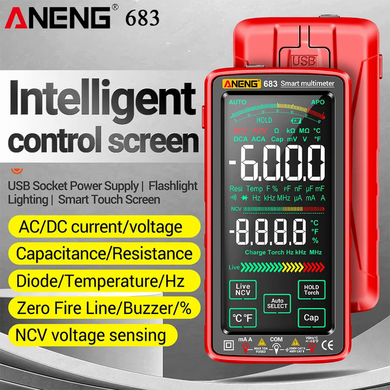 ANENG 683 6000 Counts Touch Screen Digital Multimeter Smart Anti-burn Rechargeable Universal Meter V