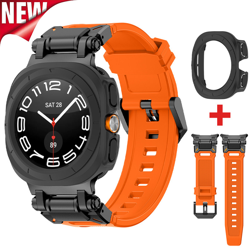 2-in-1 กรณี + สายรัดสําหรับ Samsung Galaxy Watch 7 Ultra 47 มม.หน้าจอป้องกันกรณีซิลิโคนสร้อยข้อมือสํ