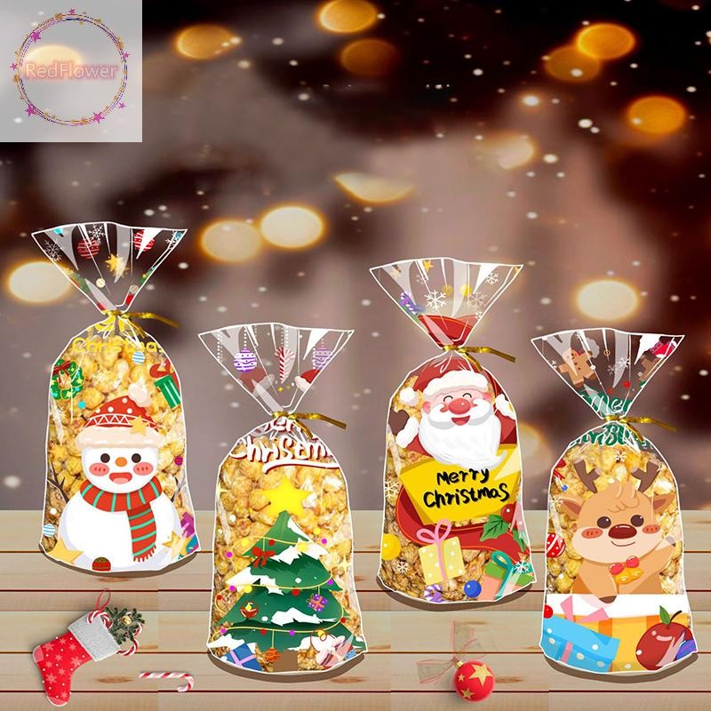 Redflower 50pcs Merry Christmas Candy กระเป๋าของขวัญกระเป๋า Ties Xmas บิสกิตคุกกี้ขนมหวาน DIY 2025 วันปีใหม่เด็ก Party Favors TH