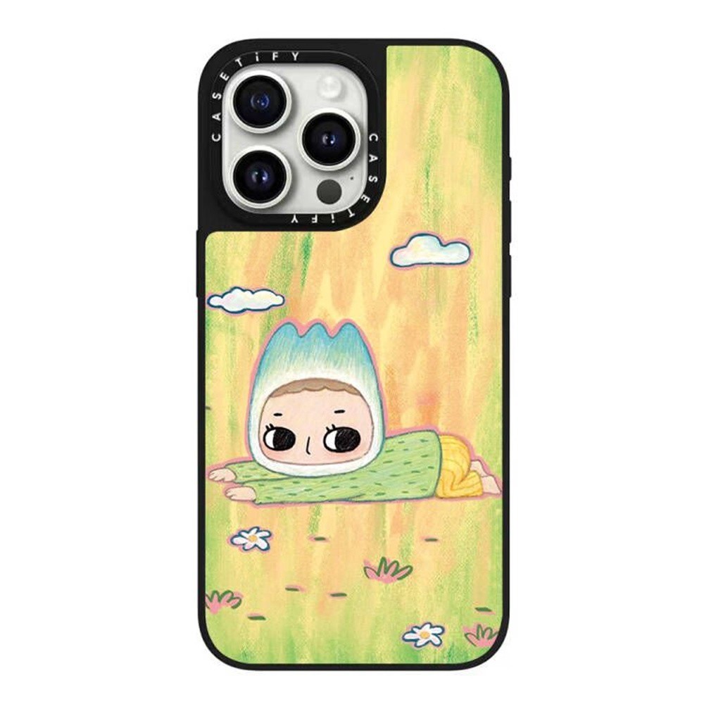 Casetif POP MART Graffiti Girl เคสโทรศัพท์กระจกคุณภาพสูงสําหรับ IPhone 16 15 14 13 12 11 Pro Max 15 plus 14 mini 15pro X XS XR XSAMX กันกระแทก Hard Case Anti Fall Cover