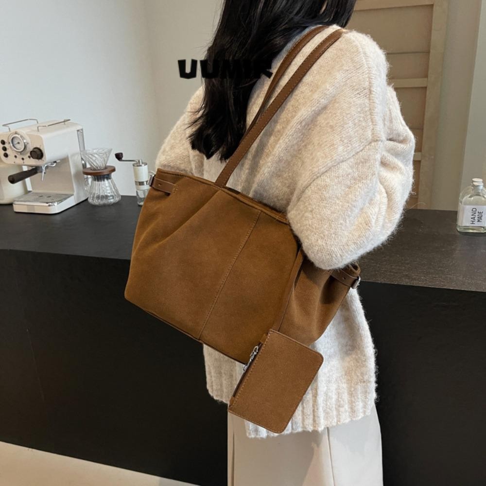 Uumir Tote Bag, Suede Leather Large Capacity Shoulder Bag, Casual Solid Color Lightweight Bucket Bag Women