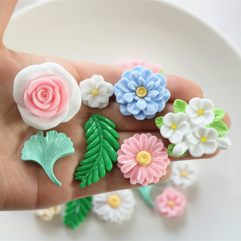 10 ชิ้น/apck Bright Faced พืชเรซิ่น Flatbacks สําหรับ DIY ตู้เย็นคลิปผมกล่องเก็บตกแต่ง