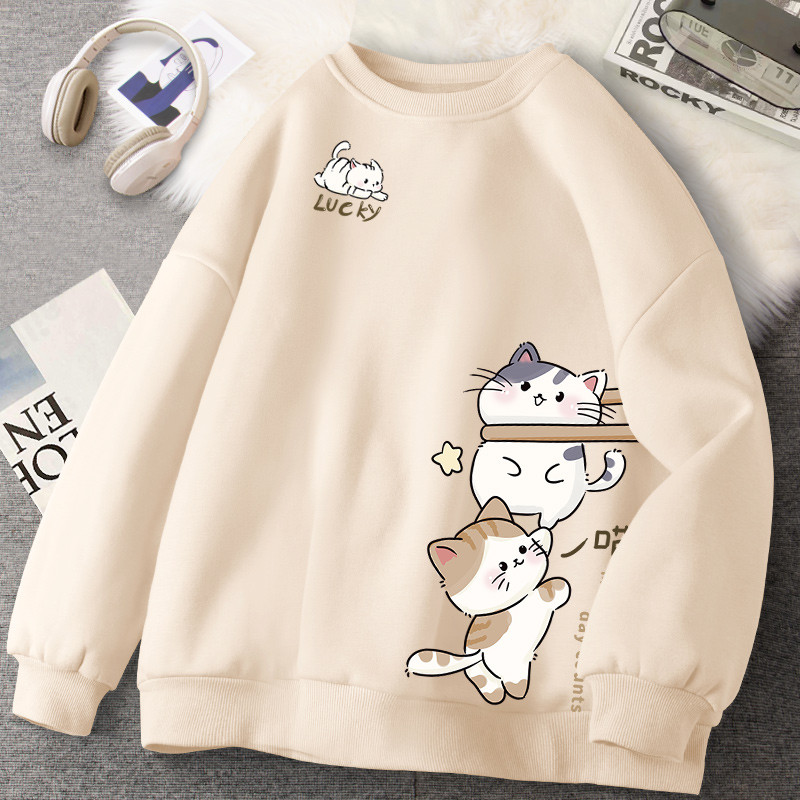 เสื้อกันหนาวสไตล์ญี่ปุ่น อ่อนนุ่ม น่ารัก พิมพ์การ์ตูน สำหรับผู้หญิง สดชื่นเล็กน้อย คอกลม