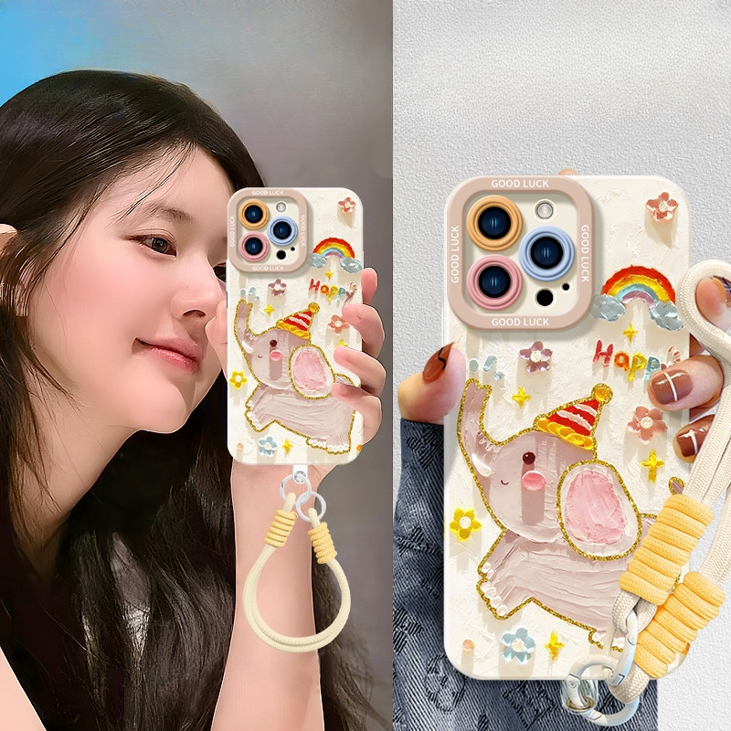 Iphone 16 15 14 13 12 11 Pro Max X XR XS Max 7 8 Plus INS น่ารักช้างและกวางการ์ตูนเคสโทรศัพท์ปกอ่อน