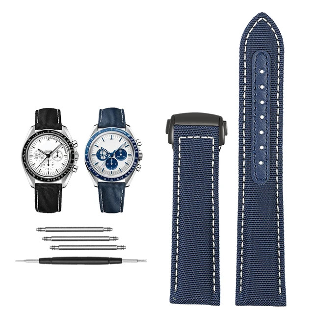 สายนาฬิกาไนลอนสําหรับ Omega Super Snoopy 310 ผ้าใบ Cowhide ด้านล่าง Watchband ใหม่ Hippocampus AT150 สายนาฬิกาผู้ชาย 22 มม. 20 มม.