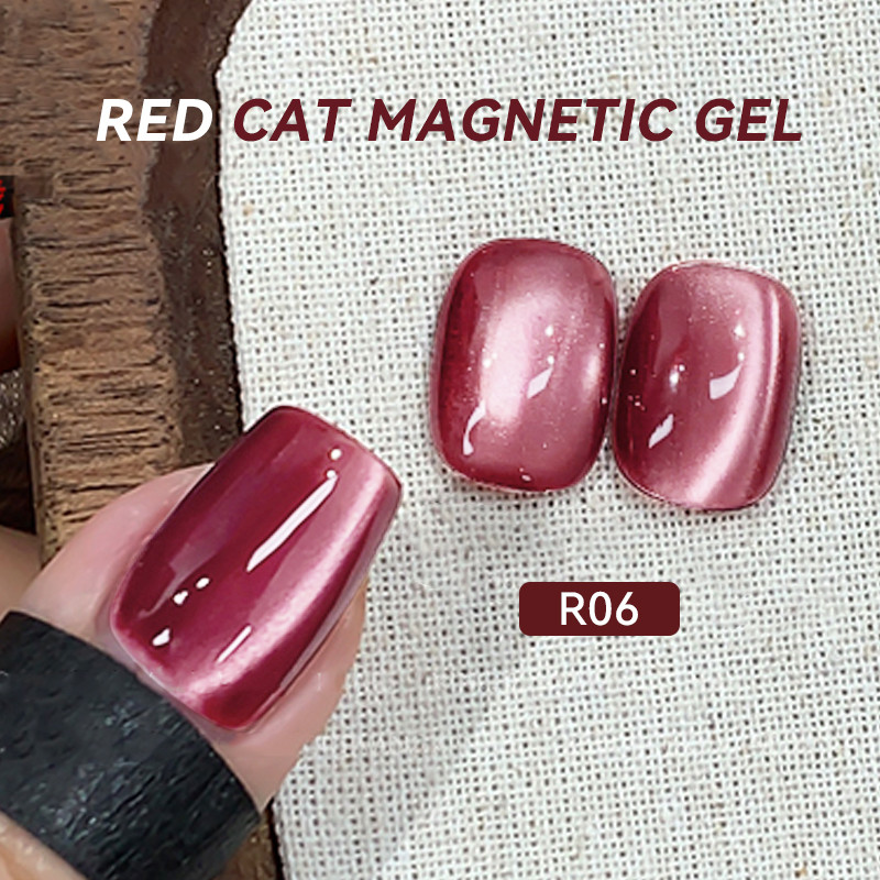 Ur SUGAR 15ml Shine Cat Magnetic Gel Nail Polish Sparkling Red Glitter กึ่งถาวร Soak Off