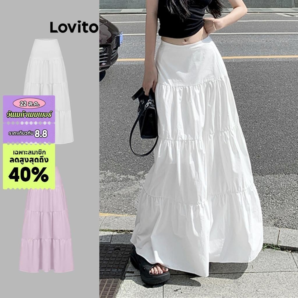 Lovito กระโปรงธรรมดาธรรมดาสำหรับผู้หญิง L85AD112