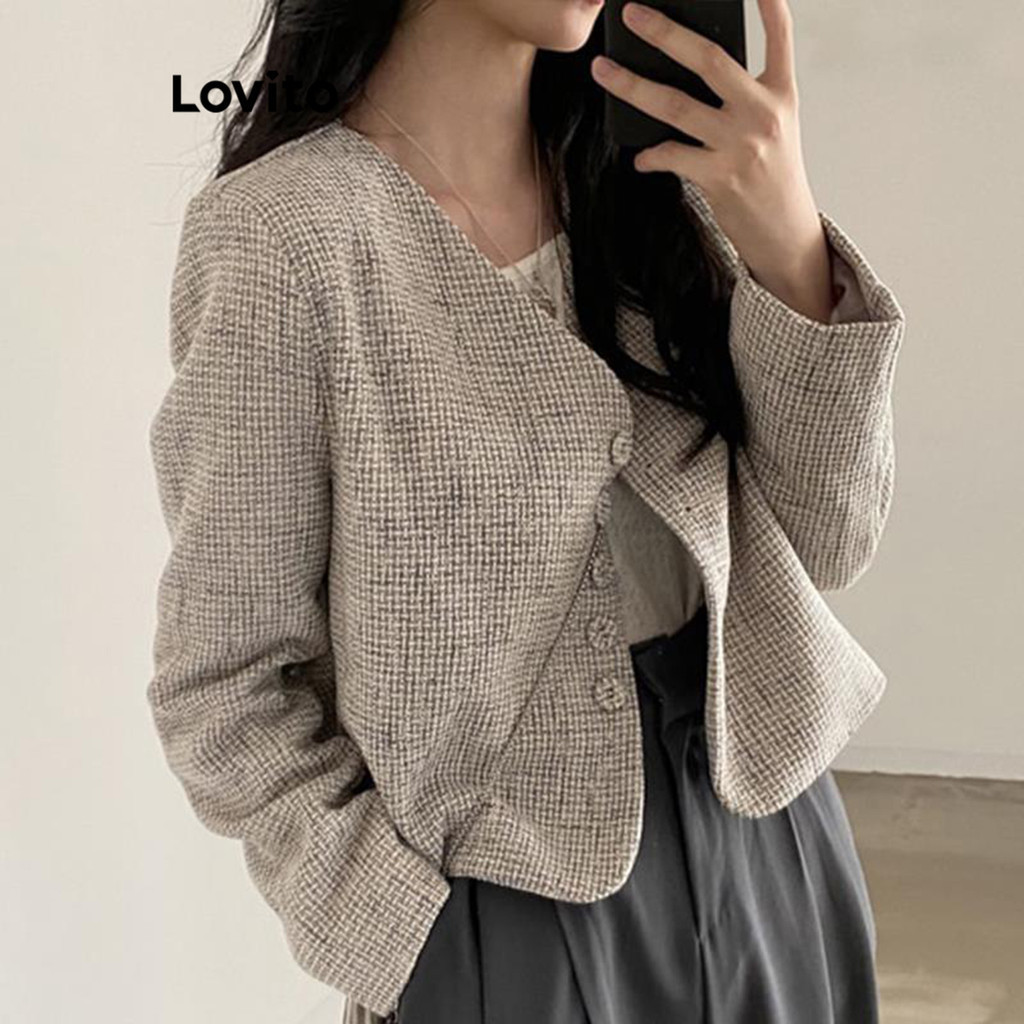 Lovito เสื้อโค้ทผู้หญิง กระดุมหน้า สีพื้น สไตล์ลำลอง LNE29369 (หลากสี)