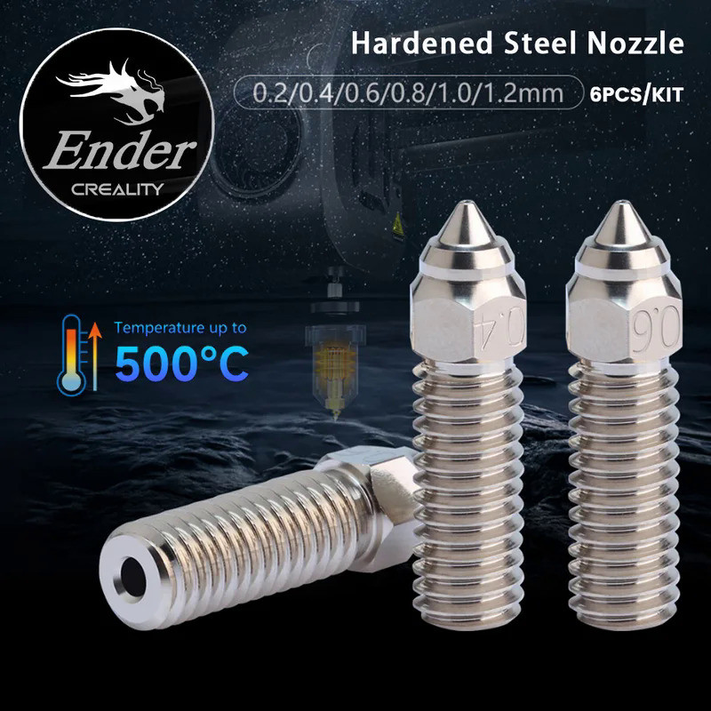 CREALITY K1 Nozzle 6pcs 0.2/0.4/0.6/0.8/1.0/1.2mm Hardened Steel Plated Copper High Temperature Wear