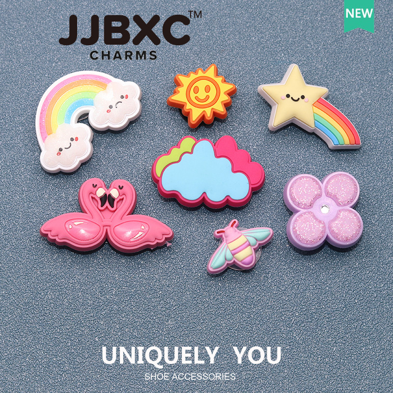 JJBXC ตัวติดรองเท้า charm อุปกรณ์เสริมรองเท้าแฟชั่น สีรุ้งและดาวตก ดีไซน์หงส์สุดน่ารัก อุปกรณ์ตกแต่งรองเท้า