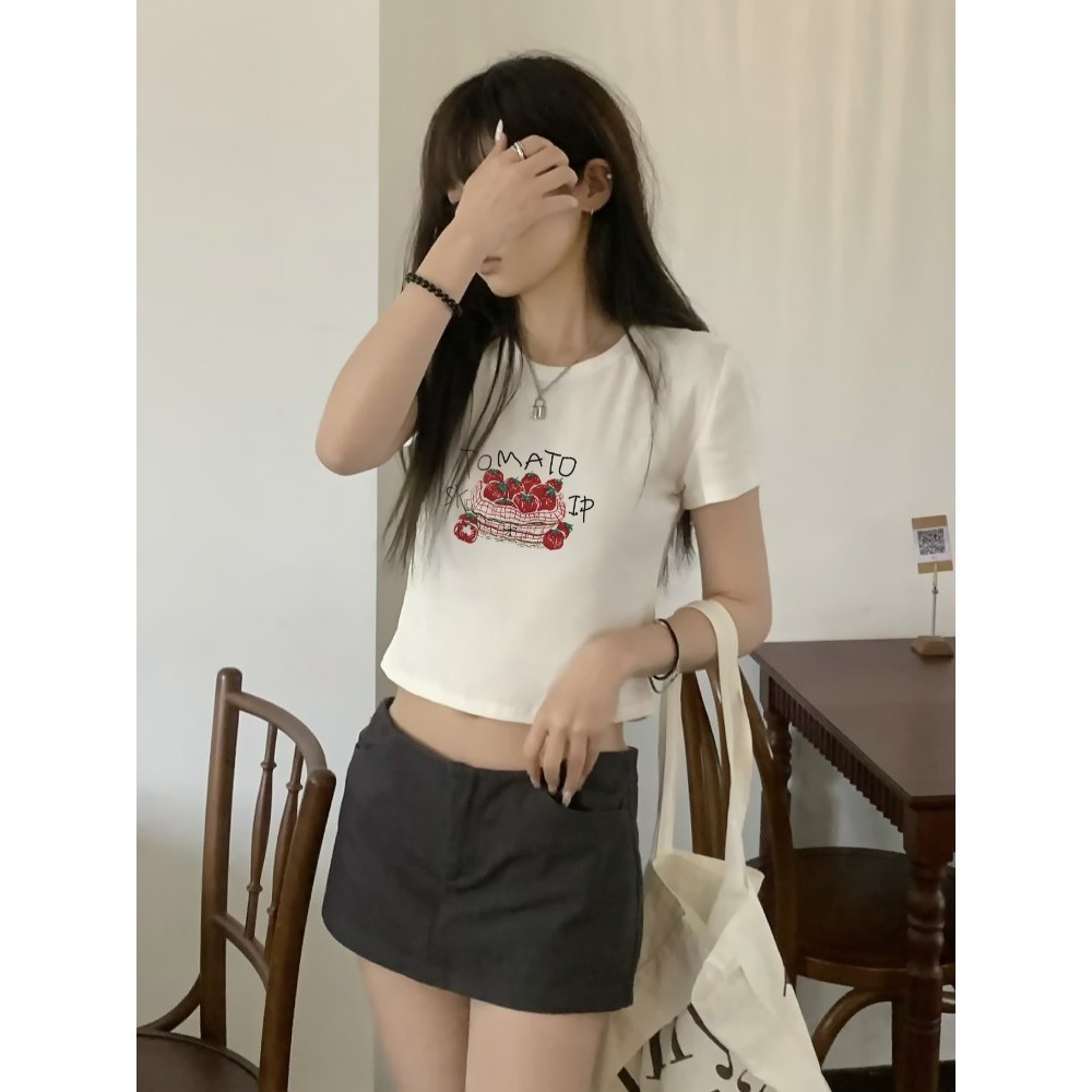 (จัดส่งตลอด 24 ชั่วโมง）Angle Official เสื้อครอป แขนสั้น baby tee เค้ก พิมพ์ลายตัวอักษร สําหรับผู้หญิง - รูปที่ 3