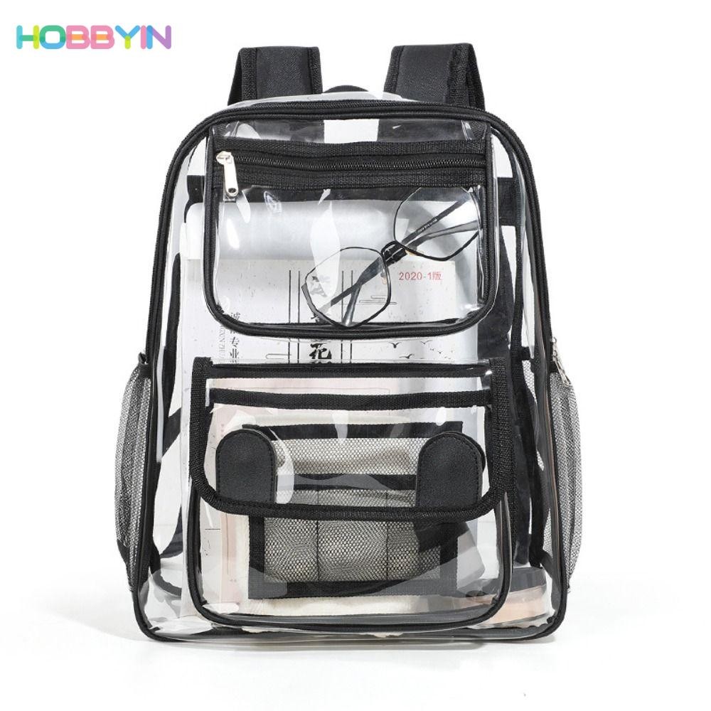 Hobbyin กระเป๋าเป้เดินทาง, กระเป๋าเป้สะพายหลังใสความจุขนาดใหญ่, กระเป๋านักเรียนนักเรียน PVC กันน้ําแบบลําลอง