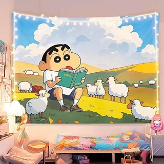 จัดส่งจากไทย] ผ้าพื้นหลัง Agirl Crayon Shin-chan ผ้าแขวนการ์ตูนอนิเมะสองมิติ น่ารัก ตกแต่งห้องนอนวันเกิด