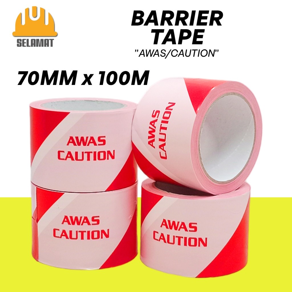 Selamat Barrier Tape Awas/Caution Non-Adhesive Barricade Warning Ribbon Tape แดง/ขาว 70MM (W) x 100M