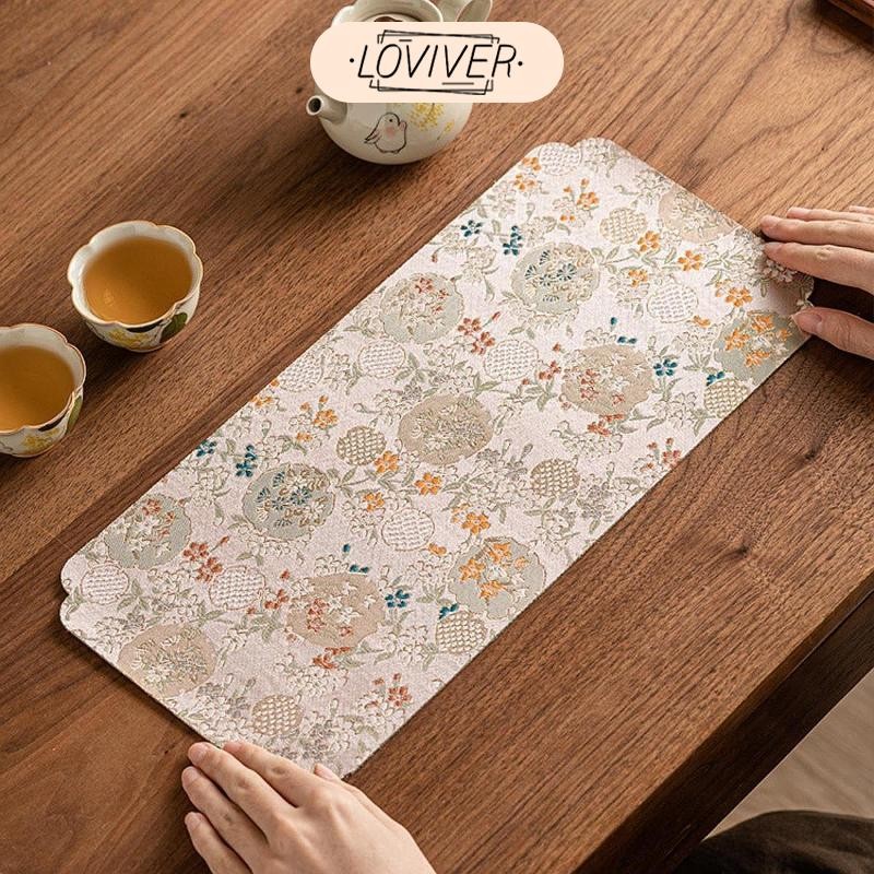 LOVIVER เสื่อชาตารางเสื่อน้ําทนตกแต่งแผ่นชาอเนกประสงค์อุปกรณ์ชาผ้าสําหรับร้านอาหารบ้าน