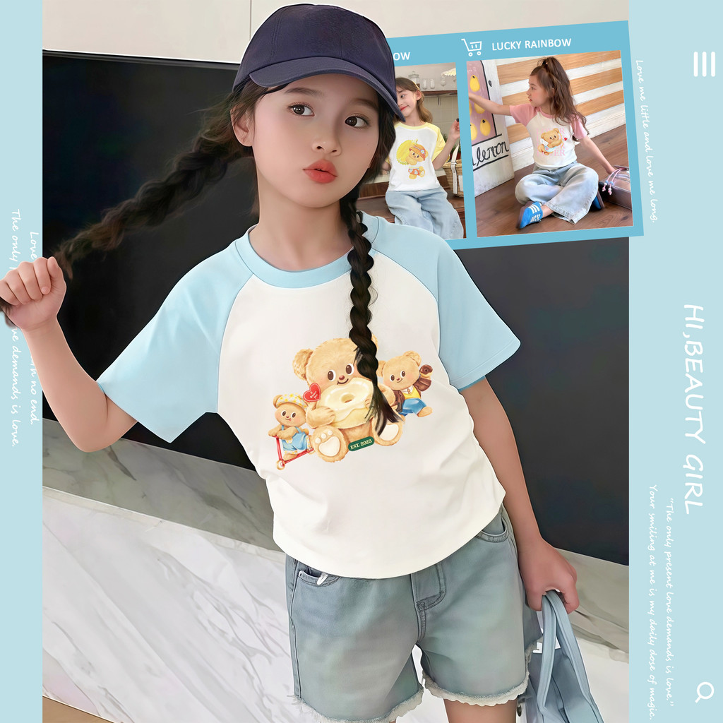 Lcukly Rainbow เสื้อยืดแขนสั้น ผ้าฝ้าย เสื้อยืดพิมพ์ลายการ์ตูนคุโรมิ แฟชั่นฤดูร้อน สําหรับเด็กผู้หญิง 2-12 ปี