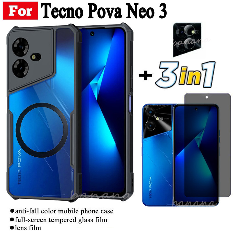 3 in 1 Tecno Pova Neo 3 กันกระแทกเคสโทรศัพท์แม่เหล็กไร้สายชาร์จสติกเกอร์สําหรับ Tecno Pova 5 6 Pro P
