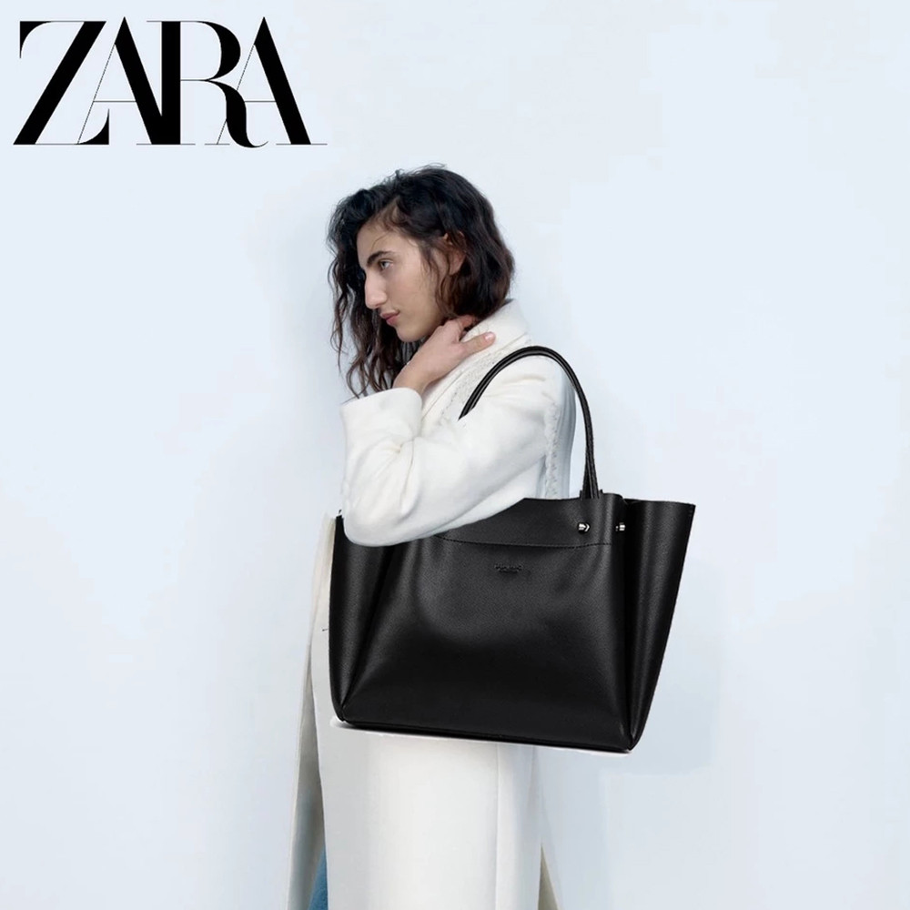 Zara ใหม่ กระเป๋าสะพายไหล่ กระเป๋าช้อปปิ้ง หนังนิ่ม ทรงโท้ท จุของได้เยอะ  สําหรับผู้หญิง