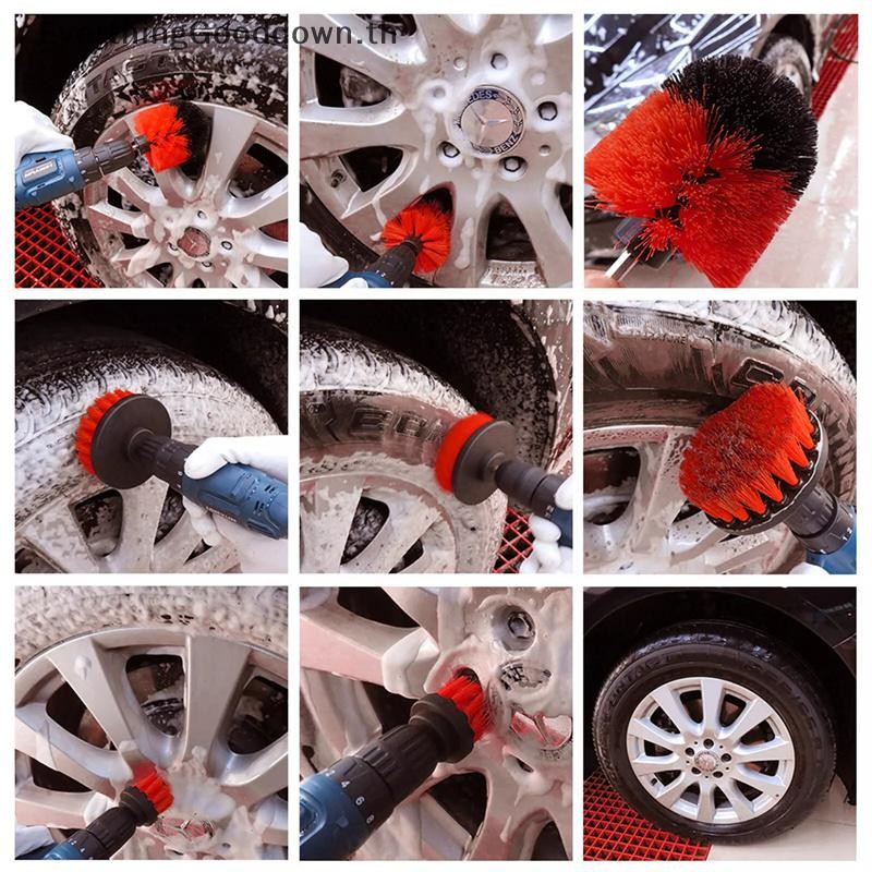 Ever 3 ชิ้นไฟฟ้า Scrubber แปรงเจาะชุดพลาสติกสีแดงรอบเครื่องมือทําความสะอาดสําหรับพรมแก้วยางรถแปรงไนลอน TH - รูปที่ 3