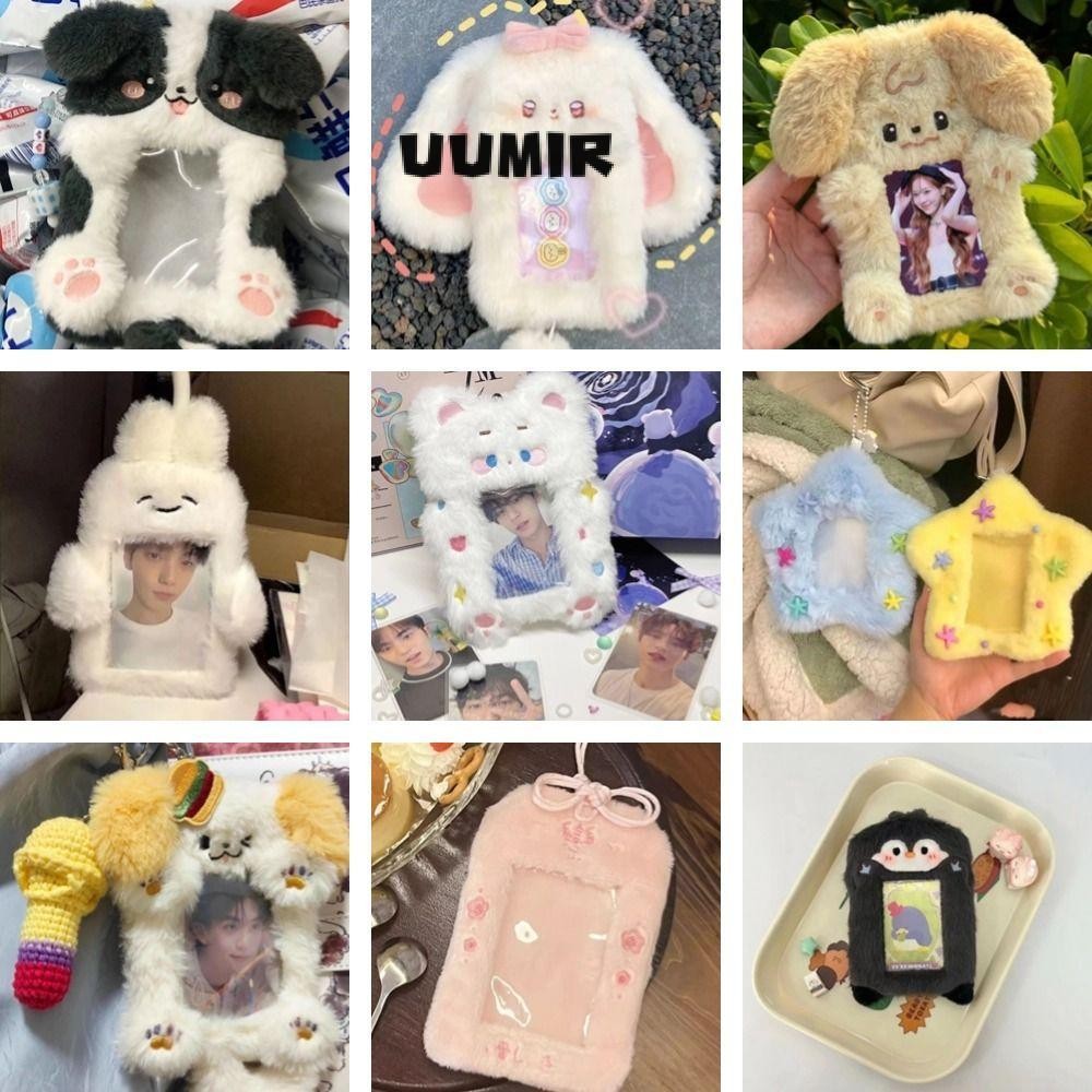 UUMIR พวงกุญแจ โฟโต้การ์ด , ที่ใส่การ์ดรูปถ่ายตุ๊กตามัลติฟังก์ชั่น, กระต่ายหูใหญ่น่ารัก/การ์ดคอลลีชายแดนสํานักงานโรงเรียน