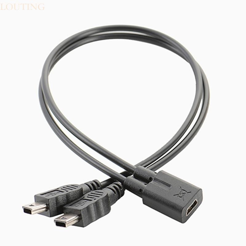 Louting USB 2 0 Mini 5-Pin ชายหญิง 1 ถึง 2 Y Splitter Cable Converter ความเร็วสายชาร์จสายไฟ