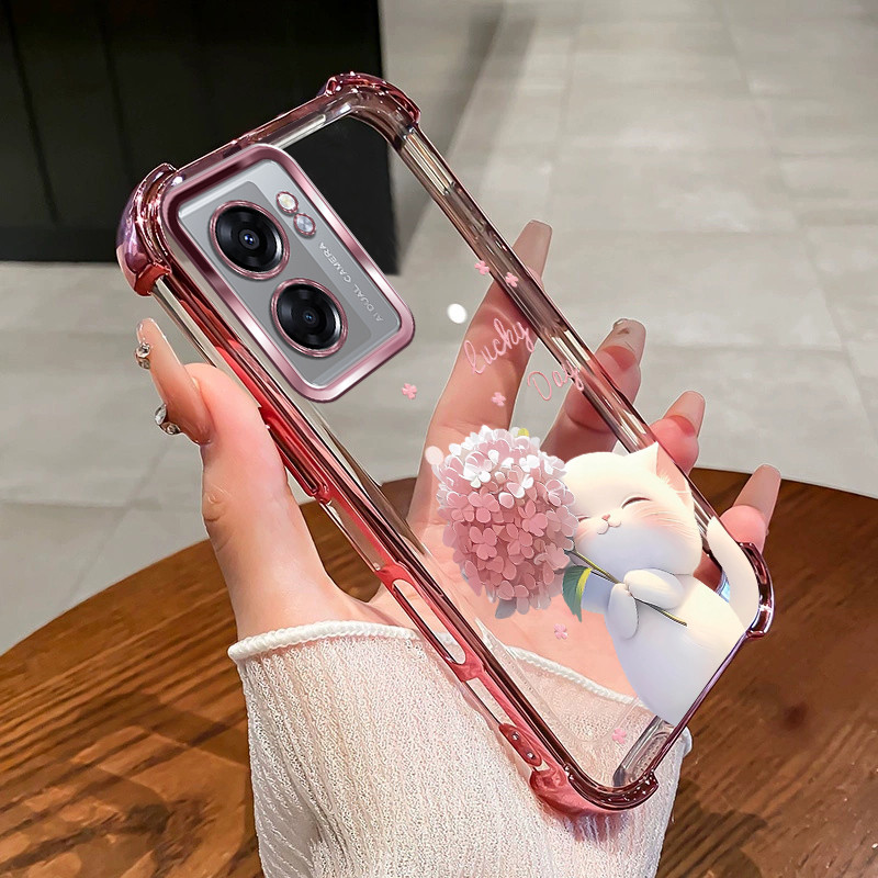 สําหรับOPPO A57 4G 5G 2022 A77 A77S A57Eเคสโทรศัพท์Lucky Catสี่มุมซิลิโคนTPUโปร่งใสSoft Shell XYM