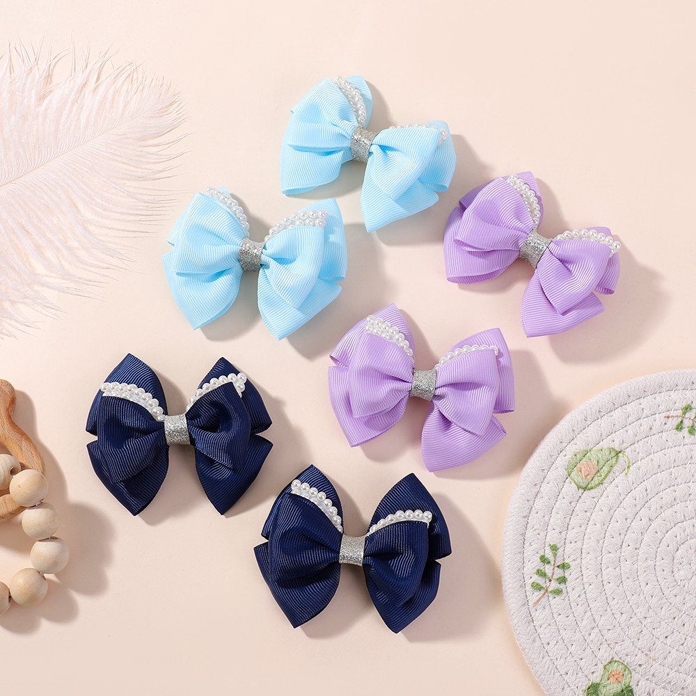 Back to school!!2 ชิ้น 3.34 นิ้วเด็ก Bows Pearl ริบบิ้นคลิปผมสําหรับเด็กทารก Boutique ที่ละเอียดอ่อน Bowknot Barrette Palace สไตล์เจ้าหญิง Headwear