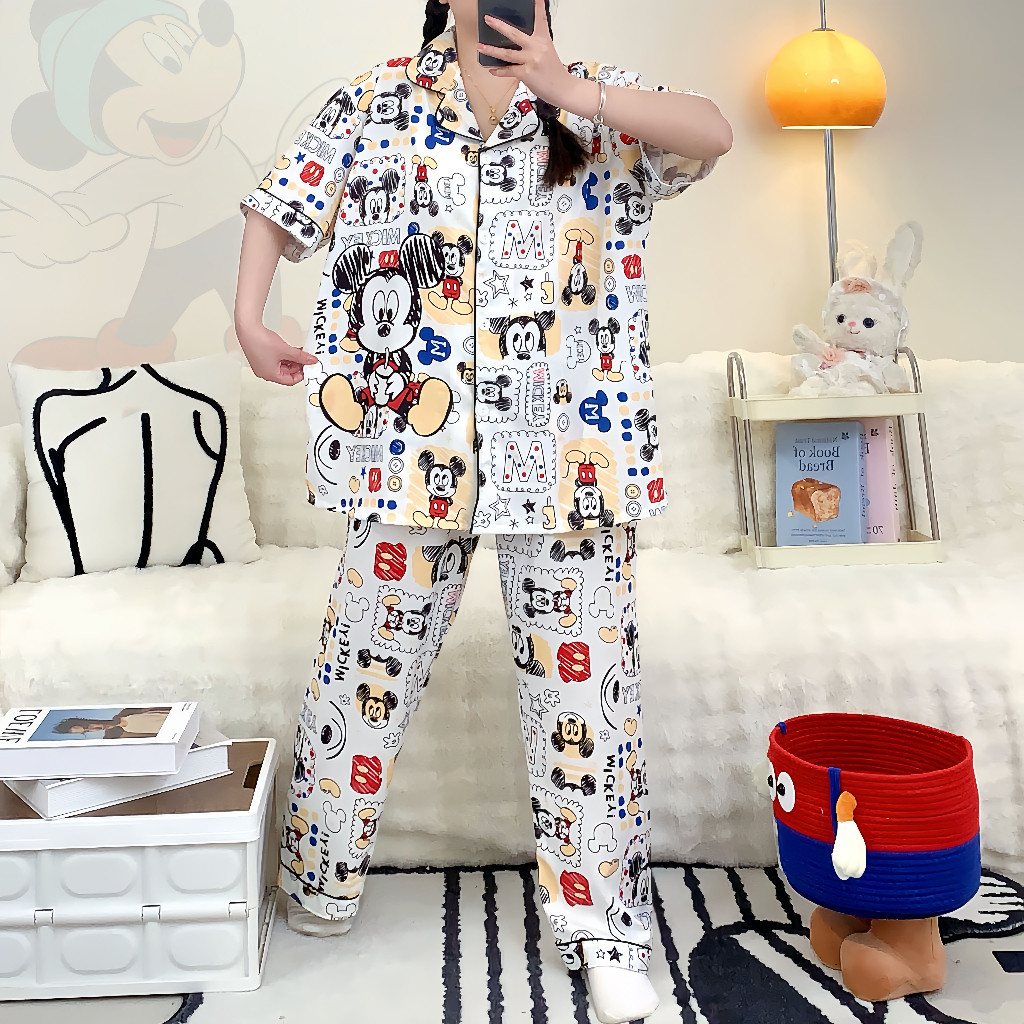 387 SBT ชุดนอนผู้หญิงผ้าไหมอิตาลีทิ้งตัว ชุดนอนโอเวอร์ไซส์ อก 46 แขนสั้น ขายาว ฟรีไซส์ ใส่สบาย (สินค้าพร้อมส่ง)