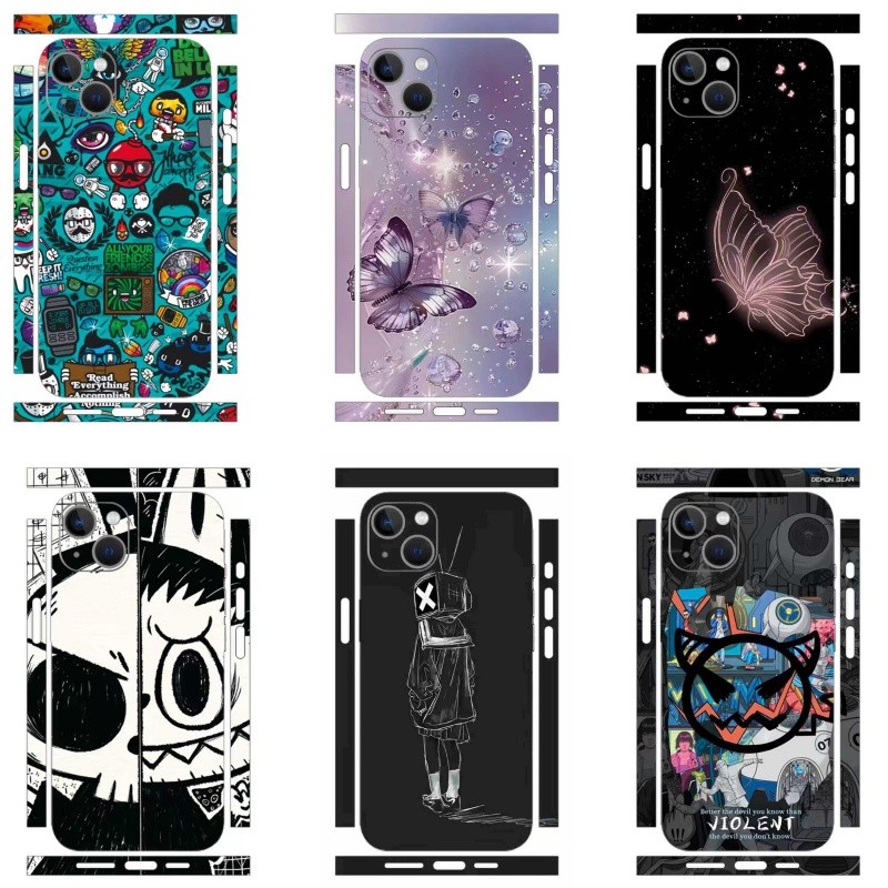 สําหรับ iPhone 13 14 15 16 Pro max plus e 16e สติกเกอร์ป้องกันด้านหลังการ์ตูนคลุมทั้งหมดฟิล์มป้องกันโปร่งใส