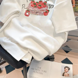 COD✅ (จัดส่งในกรุงเทพฯ) MAO Shop เสื้อยืดแขนสั้นลายมะเขือเทศใหม่ ชุดคู่รักเสื้อครึ่งแขนสุดพิเศษและสวยงาม