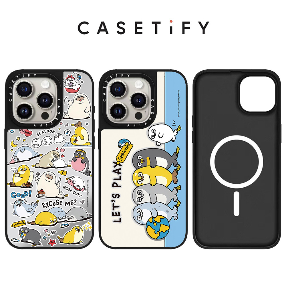 แม่เหล็กน่ารัก Sealook กระจกเคสโทรศัพท์สําหรับ IPhone 11 12 13 14 15 16 Pro Max ปลอกแข็งกันกระแทก