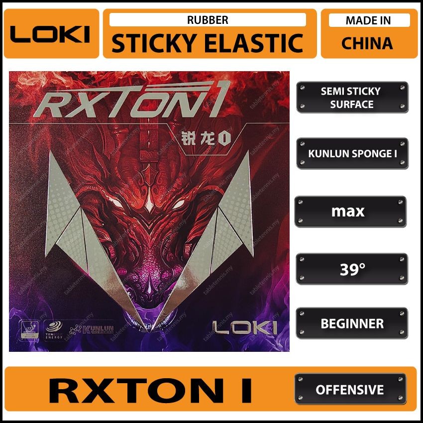 Loki Rxton 1 ยางปิงปองยืดหยุ่นกึ่งเหนียว Getah Ping Pong Rxton I
