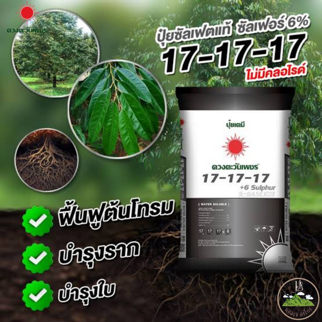 (ยกกระสอบ25kg) ปุ๋ยคอมปาวด์ซัลเฟต 17-17-17 ขยายผล เพิ่มเนื้อ ลูกใหญ่ ได้ทรงสวย ดวงตะวันเพชร #แอลเจอะ