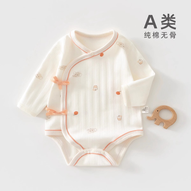 หญิงเด็กบางส่วนLapel Lace-Upพิมพ์Jumpsuitเด็กClass Aผ้าฝ้ายแท้ไม่มีกระดูกเด็กOnesieทารกแรกเกิดฤดูใบไม้ผลิฤดูใบไม้ร่วงแขนยาวสามเหลี่ยมRomper 52-73 ซม.