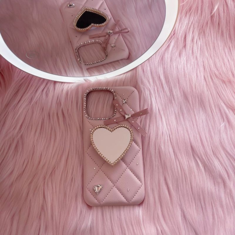 เคสโทรศัพท์โบว์หนังลายสก๊อตเพชรสีชมพูเหมาะสําหรับ iPhone 7/8 plus/x/xs/11/12/13/14/15/16/pro/max/promax/plus/case รวมทุกอย่างฝาครอบป้องกันป้องกันการตก