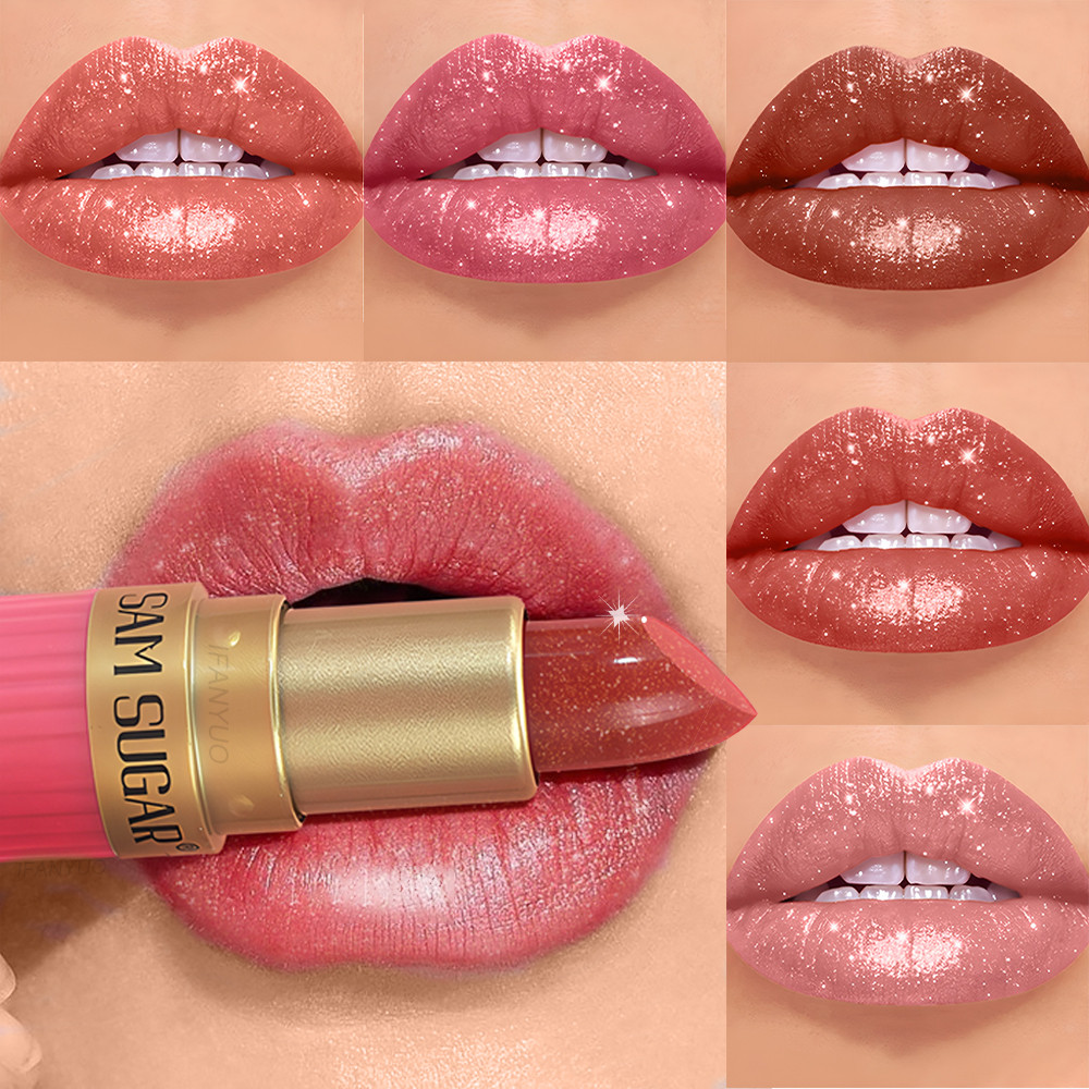 Am-azDiamond Glitter Lip Stick กันน้ํา Lasting Pearlescent Metallic Lip Balm สีน้ําตาล Lipgloss ผู้หญิงริมฝีปาก Gloss แต่งหน้าเครื่องสําอาง